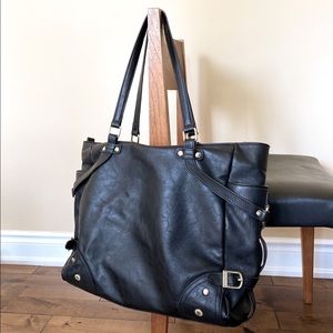London Fog Leather Tote Black & Gold